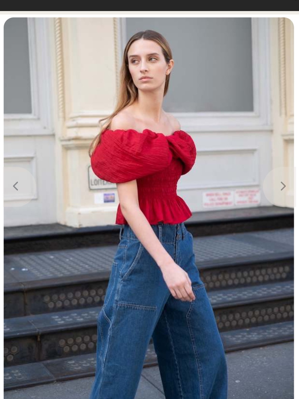 Sea New York Loren Off‑Shoulder Puff Sleeve Red  Top - Picture 4 of 7